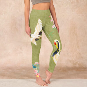 Buddha Stones Hibiscus Birds Bamboo Print Gym Leggings Women's Yoga Pants - YellowGreen - US18，UK/AU22，EU50 (4XL) - image 1
