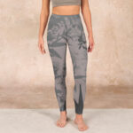 Buddha Stones Gray Leaves Print Gym Leggings Women's Yoga Pants - image 2