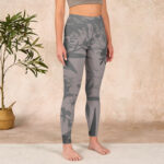 Buddha Stones Gray Leaves Print Gym Leggings Women's Yoga Pants - image 4