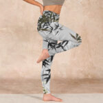 Buddha Stones Dark Gray Bamboo Leaves Print Gym Leggings Women's Yoga Pants - image 16