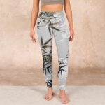Buddha Stones Dark Gray Bamboo Leaves Print Gym Leggings Women's Yoga Pants - image 2