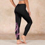 Buddha Stones Black Pink Lotus Flower Print Gym Leggings Women's Yoga Pants - image 3