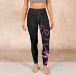 Buddha Stones Black Pink Lotus Flower Print Gym Leggings Women's Yoga Pants - image 2