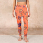 Buddha Stones Orange Maple Leaves Flowers Print Gym Leggings Women's Yoga Pants - image 2