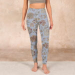 Buddha Stones Grey Green Leaves Flowers Print Gym Leggings Women's Yoga Pants - image 2