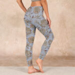 Buddha Stones Grey Green Leaves Flowers Print Gym Leggings Women's Yoga Pants - image 3