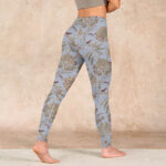 Buddha Stones Grey Green Leaves Flowers Print Gym Leggings Women's Yoga Pants - image 5