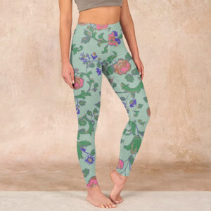 Buddha Stones Green Red Roses Green Leaves Print Gym Leggings Women's Yoga Pants - DarkSeaGreen - US18，UK/AU22，EU50 (4XL) - image 1