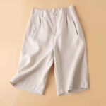 Buddha Stones Plain Color Button Zipper Cotton Women's Shorts With Pockets Women's Shorts BS Beige US12，UK/AU16，EU44 (3XL)