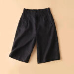 Buddha Stones Plain Color Button Zipper Cotton Women's Shorts With Pockets Women's Shorts BS Black US12，UK/AU16，EU44 (3XL)