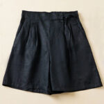 Buddha Stones Solid Color Two Buttons Lace-up Cotton Linen Women's Shorts With Pockets Women's Shorts BS Black US12，UK/AU16，EU44 (3XL)