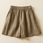 Buddha Stones Solid Color Two Buttons Lace-up Cotton Linen Women's Shorts With Pockets Women's Shorts BS 7