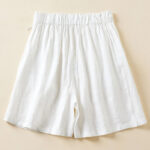 Buddha Stones Solid Color Two Buttons Lace-up Cotton Linen Women's Shorts With Pockets Women's Shorts BS 21