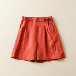 Buddha Stones Solid Color Two Buttons Lace-up Cotton Linen Women's Shorts With Pockets Women's Shorts BS OrangeRed US12，UK/AU16，EU44 (3XL)