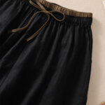 Buddha Stones Solid Color Contrast Color Waist Lace-up Cotton Linen Women's Shorts With Pockets Women's Shorts BS 10