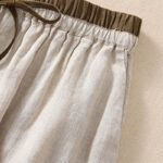 Buddha Stones Solid Color Contrast Color Waist Lace-up Cotton Linen Women's Shorts With Pockets Women's Shorts BS 6