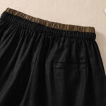 Buddha Stones Solid Color Contrast Color Waist Lace-up Cotton Linen Women's Shorts With Pockets Women's Shorts BS 11