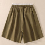 Buddha Stones Solid Color Contrast Color Waist Lace-up Cotton Linen Women's Shorts With Pockets Women's Shorts BS 14
