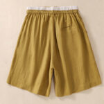Buddha Stones Solid Color Contrast Color Waist Lace-up Cotton Linen Women's Shorts With Pockets Women's Shorts BS 19