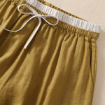 Buddha Stones Solid Color Contrast Color Waist Lace-up Cotton Linen Women's Shorts With Pockets Women's Shorts BS 20