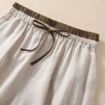 Buddha Stones Solid Color Contrast Color Waist Lace-up Cotton Linen Women's Shorts With Pockets Women's Shorts BS 5