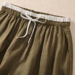 Buddha Stones Solid Color Contrast Color Waist Lace-up Cotton Linen Women's Shorts With Pockets Women's Shorts BS 15