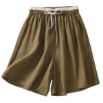 Buddha Stones Solid Color Contrast Color Waist Lace-up Cotton Linen Women's Shorts With Pockets Women's Shorts BS 17