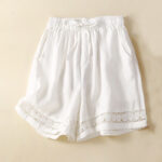 Buddha Stones Plain Color Bottom Hollow Lace Design Lace-up Cotton Linen Women's Shorts With Pockets - White - US12，UK/AU16，EU44 (3XL) - image 11