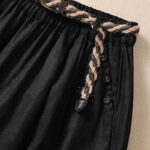 Buddha Stones Casual Solid Color Turn Up Cuff Belt Cotton Linen Women's Shorts With Pockets Women's Shorts BS 11