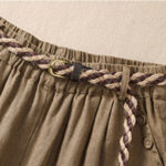 Buddha Stones Casual Solid Color Turn Up Cuff Belt Cotton Linen Women's Shorts With Pockets Women's Shorts BS 3