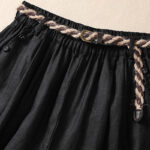 Buddha Stones Casual Solid Color Turn Up Cuff Belt Cotton Linen Women's Shorts With Pockets Women's Shorts BS 10