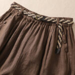 Buddha Stones Casual Solid Color Turn Up Cuff Belt Cotton Linen Women's Shorts With Pockets Women's Shorts BS 13