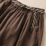 Buddha Stones Casual Solid Color Turn Up Cuff Belt Cotton Linen Women's Shorts With Pockets Women's Shorts BS 14