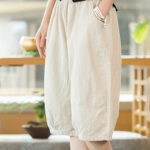 Buddha Stones Casual Plain Color Cotton Ramie Women's Shorts With Pockets Women's Shorts BS 23
