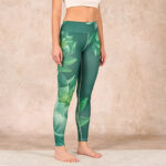 Buddha Stones Dark Green Lotus Flower Leaf Print Gym Fitness Leggings Women's Yoga Pants - image 3