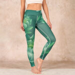 Buddha Stones Dark Green Lotus Flower Leaf Print Gym Fitness Leggings Women's Yoga Pants - SeaGreen - US18，UK/AU22，EU50 (4XL) - image 1