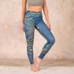 Buddha Stones Gray Golden Koi Fish Lotus Print Gym Leggings Women's Yoga Pants - CadetBlue - US18，UK/AU22，EU50 (4XL) - image 1
