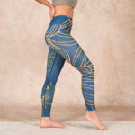 Buddha Stones Gray Golden Koi Fish Lotus Print Gym Leggings Women's Yoga Pants - image 3