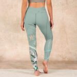 Buddha Stones White Pink Orchids Leaves Print Gym Leggings Women's Yoga Pants - image 15