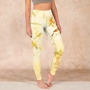 Buddha Stones Light Yellow Peony Flowers Birds Print Sports Leggings Women's Yoga Pants - LightYellow - US18，UK/AU22，EU50 (4XL) - image 1