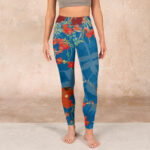 Buddha Stones Blue Red Flowers Birds Print Gym Leggings Women's Yoga Pants - image 2