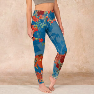 Buddha Stones Blue Red Flowers Birds Print Gym Leggings Women's Yoga Pants - SteelBlue - US18，UK/AU22，EU50 (4XL) - image 1