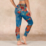 Buddha Stones Blue Red Flowers Birds Print Gym Leggings Women's Yoga Pants - image 3