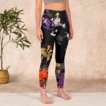 Buddha Stones Black Colorful Flowers Print Gym Leggings Women's Yoga Pants - image 4