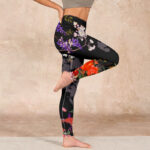 Buddha Stones Black Colorful Flowers Print Gym Leggings Women's Yoga Pants - image 16