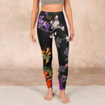 Buddha Stones Black Colorful Flowers Print Gym Leggings Women's Yoga Pants - image 2