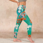 Buddha Stones Green Orange Beige Floral Print Gym Leggings Women's Yoga Pants - image 17
