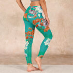 Buddha Stones Green Orange Beige Floral Print Gym Leggings Women's Yoga Pants - image 3