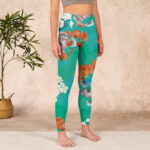 Buddha Stones Green Orange Beige Floral Print Gym Leggings Women's Yoga Pants - image 4