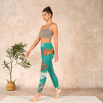 Buddha Stones Green Orange Beige Floral Print Gym Leggings Women's Yoga Pants - image 13